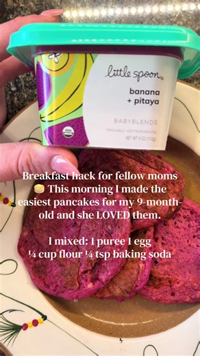 Easiest baby pancakes EVER 🥞 Made with a @Little Spoon puree and things you already have at home. 🎉 50% off your first order — link in bio. #firsttimemom #babyledweaning #babyfoodideas #sahmlife