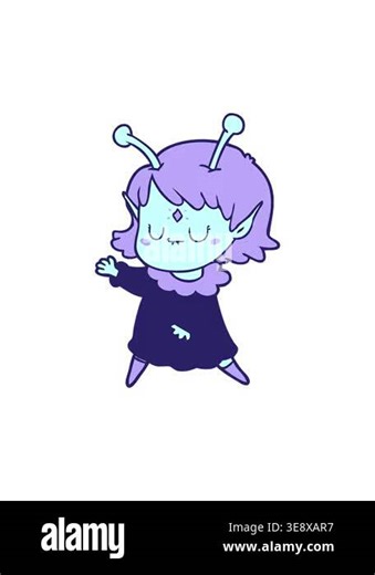 spinning motion animation of cartoon alien girl dancing