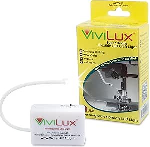 ViviLux LED Craft & Sewing Light, 1200 Lumens, Cordless, Adjustable & Rechargeable Task Light for Crafts and Hobbies, Mounts with Hook and Loop Tape