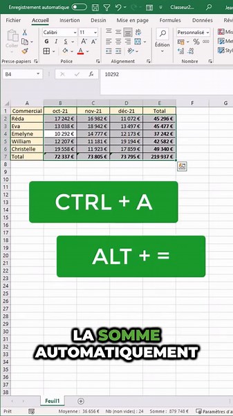 Excel.Tutoriels (@tutosurexcel) - Astuce rapide pour faire une somme dans Excel