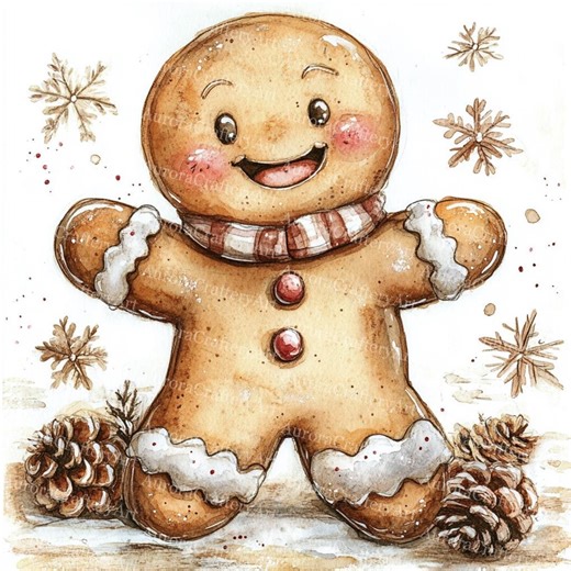 16 Happy Gingerbread Man Clipart, Christmas Gingerber, Christmas Card, Printable Watercolor,high-quality Jpgs, Paper Craft, Junk Journal - Etsy New Zealand