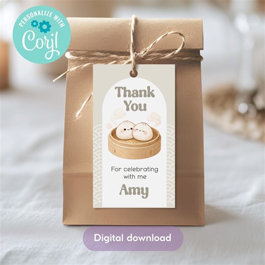 Bao Dumpling Favor Tag Template Editable, Dumpling Birthday Party Idea Printable, Editable Thank You, Custom Gift Tag for First Birthday - Etsy