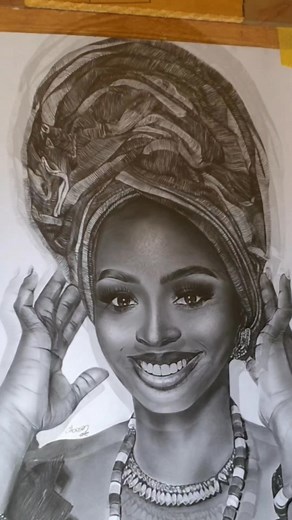 She looked calm, but that gele? Pure chaos to draw 😭🖤... #Alexis_heartart #pencil | Alex Ibrahim