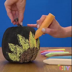522 reactions · 332 shares | A blank space to decorate! Make DIY chalkboard paint, then use Crayola Sidewalk Chalk to add details to a faux pumpkin. | Crayola | Facebook