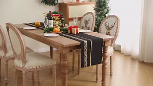Table Runner, Velvet Sequin Luxury Runner with Glitter Golden Feather Trim Strip, Seasonal Kitchen Dining Home Decoracion for Christmas, Birthday, Party, Baby Shower (Black, 13x72Inch)
