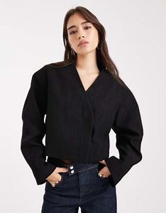 ASOS DESIGN cropped textured blazer in black | ASOS