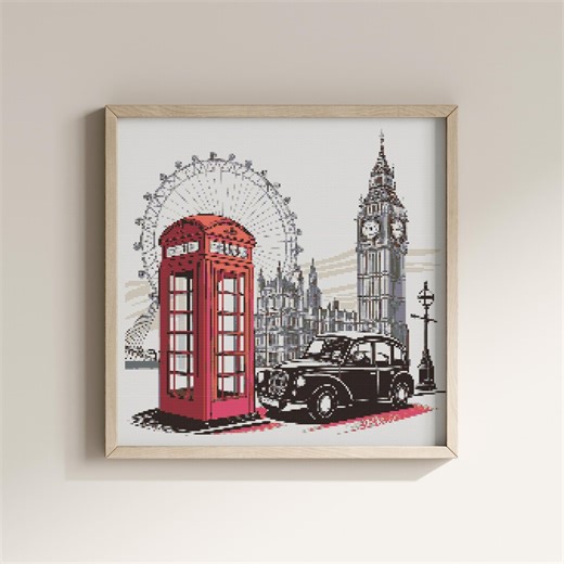 Red Telephone Box Cross Stitch – London Eye Cityscape Art (counted PDF) - Etsy