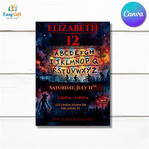 Stranger Things Personalized Birthday Invitation | Editable Canva Template | 5x7 | Printable Design (digital Download) - Etsy