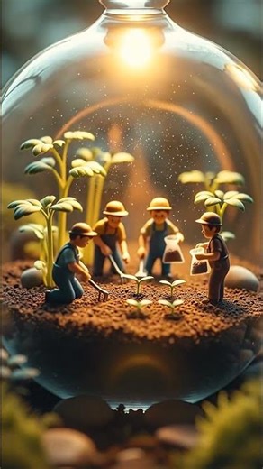 Mini Worker Team Planting Seeds in Tiny Terrarium | Magical Micro Garden