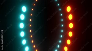 Colored moving dots as timer or progress bar. Rows of blue and orange colored dots moves in the opposite direction towards each other. 3D animation