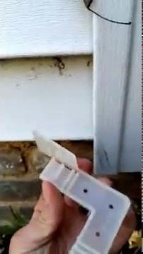 Mouse proofing a home in Cleveland, OH by installing a critter cap on the corner of vinyl siding.