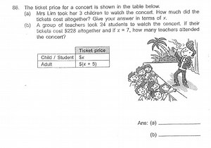 The ticket price for a concert is shown in the table below.| ... | Filo