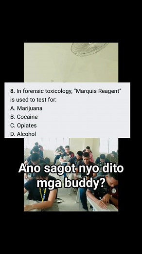 In forensic toxicology, "Marquis Reagent" is used to test for: A. Marijuana B. Cocaine C. Opiates D. Alcohol #criminologyboardexam #Criminologist #CriminologyStudent #Criminology | Crim students tambayan