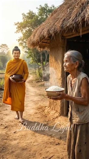 The Buddha Accepts a Hot Rice Offering from a Poor Old Woman While on Alms Round 🙏 #buddhism #shorts