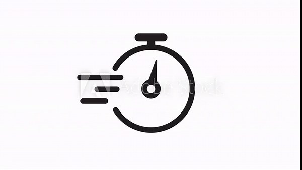 Clean minimal stopwatch animation with dynamic motion lines indicating high speed timing acceleration and smooth vector countdown movement in monochrome style
