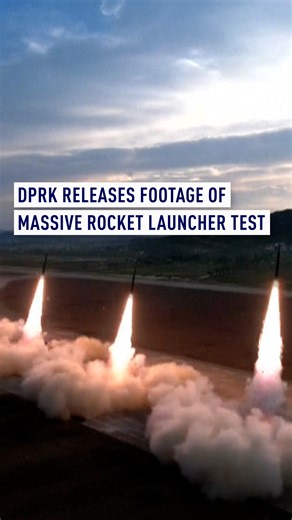 12K views · 44 reactions | DPRK state media released footage of tests of a multiple rocket launcher system, a day after Seoul accused Pyongyang of firing a volley of short-range ballistic missiles. DPRK leader Kim Jong Un supervised the simultaneous launch of what appeared to be 18 projectiles. The test involved "super-large multiple rocket sub-units", according to a report by the official Korean Central News Agency. | CGTNEurope | Facebook