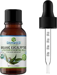 Eucalyptus Essential Oil –USDA Organic -15mL - Therapeutic Grade- Diffuser Oil - 100% All Natural - with Glass Dropper, Grimweed Apothecary