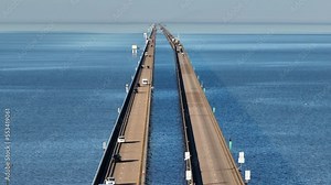Lake Pontchartrain Causeway bridge. Unique aerial view with long zoom lens. Longest continuous bridge over water in the world.