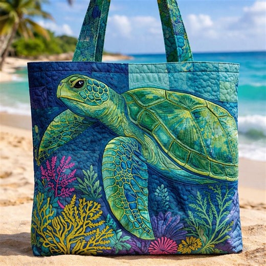 Sea Turtle Quilted Tote Bag – Sea Animal Tote, Padded Fabric Shoulder Bag, Summer Bag Travel Gift, Gift for Her, Mothers Day Bag for Women - Etsy UK