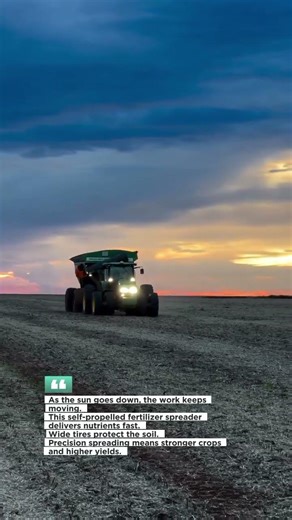 Giant Fertilizer Spreader at Sunset Boosting Farm Efficiency #FarmingUSA #AgMachinery #BigMachines