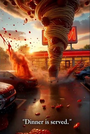 Spaghetti Tornado Storm 🍝🌪️ Pasta Meatballs Food Animation | Funny AI Shorts