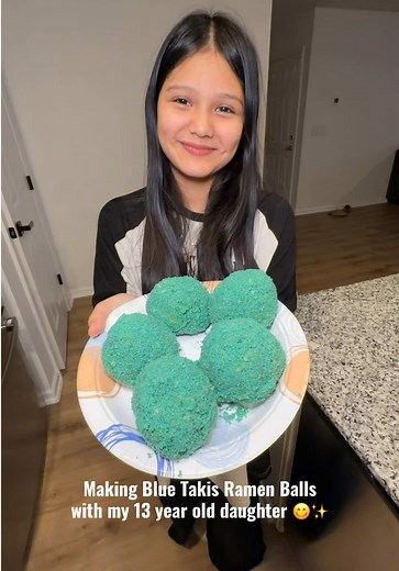 Making Blue Takis Ramen Balls with My Daughter