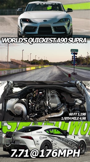 World’s Quickest A90 Supra 🚀 7.71 @ 176 MPH 🔥 Titan Motorsports Built 3.2L B58 Shortblock· @runbc 100mm billet Crankshaft· @cp_carrillo Connecting rods with 3/8 Carr bolts· Custom CP Stroker Pistons with Upgraded Wrist pins· @aclraceseries Rod bearings· @arpbolts CA625 Head Studs·ARP2000 Main Bearings·Titan Motorsports Billet Main caps· @viscontituning Fire-Lock HeadgasketTitan Motorsports Built 6-Port head· @kelfordcams “B” cams· @ferrearacing Intake & Exhaust Valves & Valvetrain· Titan Motor