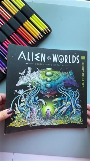 Alien Worlds Coloring Book by Kerby Rosanes. This coloring book is perfect for Science Fiction and space lovers. Its filled with detailed pictures of aliens and whimsical worlds. The pages are also nuce and thick and there are a lot of illustrations in it. #coloringbook #coloring #space #sciencefiction