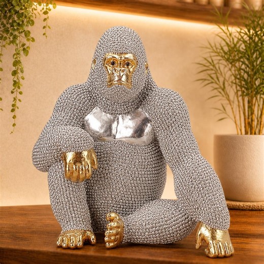 Silver Gorilla Statue Rhinestone Ape Figurine Gold Animal Decor Luxury Modern Home Accent - Etsy
