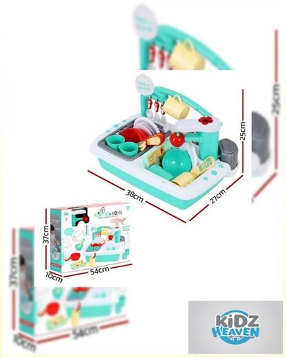 Keezi Kids Kitchen Play Set Play Pretend Sink Dishwasher Toys Green