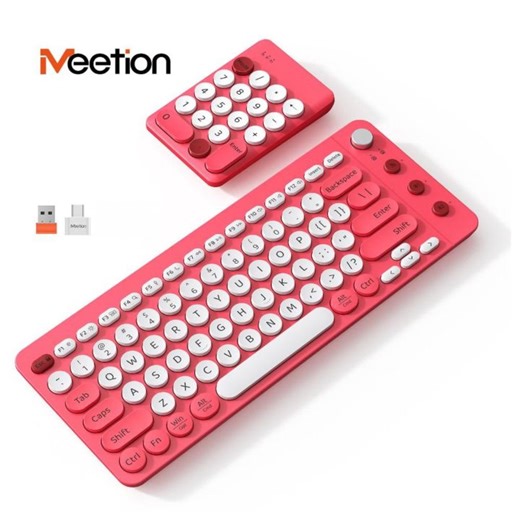 MEETION 9110 Portable Bluetooth Split Ergonomic Keyboard with Separate Numeric Keypad, Wireless Mini Number Pad for Accountants/Left-Handed Users, for PC/Laptop/Mac – Pink/Brown | Lazada PH