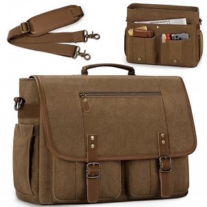 RAINSMORE Mens Messenger Bag 17-17.3 Inch Vintage Canvas Briefcase Water-resistant Large Computer Laptop Bag Rugged Satchel Shoulder Bag for Work Travel, Bookbag for College,Brown - Walmart.com