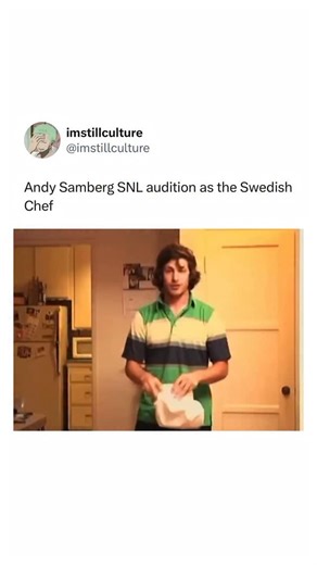 @imstillculture on Instagram: "Andy Samberg’s SNL audition featured a hilarious impression of the Swedish Chef from The Muppets, showcasing his comedic talent and knack for quirky characters. His performance, marked by exaggerated accents and physical comedy, impressed the producers, helping secure his spot on Saturday Night Live, where he became a standout cast member known for his digital shorts and memorable sketches."