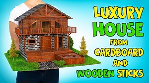 ✂️How To Build A Luxury House From Cardboard And Wooden Sticks Hi guys! Today we'll build a house for Sam from cardboard parts! Our house will be made of cardboard. But to make it look nice, all the cardboard parts should be cut out neatly. Sammy will handle it. In the meantime, Sue is making a special mechanism for… a jacuzzi! It will be a unique feature of Sam's house. Guys, please work with wires only under adult supervision! Be careful! When the cardboard parts are cut out, glue them to the 