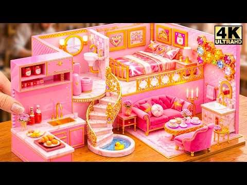 Build Elegant Pink Dollhouse with Spiral Stairs & Mini Pool ✨ So Relaxing ❤️ DIY Miniature House