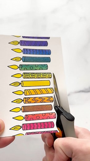 The EASIEST birthday card ever!🥳 Follow Inklipse for more crafting inspiration.Here, I stamped one strip of my new Candles Peel-Apart Background Stamp on the edge of my card. Then, I colored it super easily using the coordinating stencil set and Simon Hurley inks in a rainbow array! The stencil made it SO easy!💙I cut the edge following the candles design to give it a unique border. Finishing everything off with the perfect sentiments from the Birthday Basics Stamp Set!🙌🏻#asmr #art #crafts #c