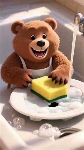 This Bear Washing Dishes Is Too Cute 😭🧸 #bear #cute #disney #cartoon