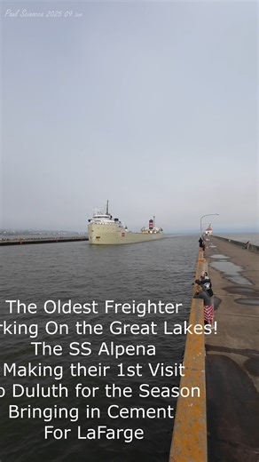 Coming in at 83 years old, the Alpena (Leon Fraser) arriving Duluth for their 1st visit of the season September 21, 2025 at 16:01 in the later afternoon. Arriving with cement, the only cargo this ship hauls, for the Lafarge Dock (Huron Cement) in Superior. They Alpena arrived at the LaFarge dock at 16:41, stayed there snuggled up to the J.A.W Iglehart discharging their cement for 24.1 hours. The Alpena departed the dock September 22 at 16:50 and sailed out the Superior Entry. Their total stay in