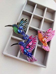 Beaded Hummingbird Brooch, Colorful Bird Jewelry Pin, Handmade Embroidered Bird With Crystals, Valentine’s Day Gift for Her - Etsy