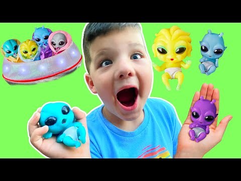 BABY ALIENS from OUTERSPACE! CALEB PRETEND PLAY with MOMMY and NEW UFO ALIEN FRIENDS + HIDE N SEEK!