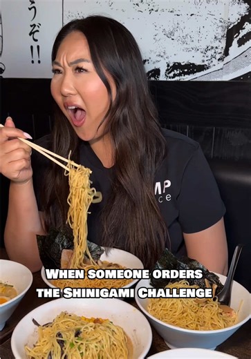 The Shinigami Challenge is a show stopper indeed 🍜 Can you handle the spiciest and largest ramen challenge in Las Vegas and Houston at Shokku Ramen?