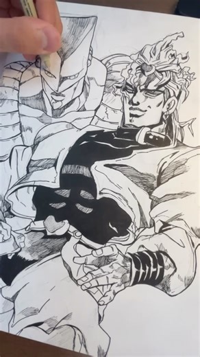 Riki Art | Anime and comic artist on Instagram: "Dio sama and the World 🗿🌎 Drawing every Jojo Villain (Dio part 3) The next is the goat Kira 💣🐱 Which other character should I draw next? 👀 Follow for more art ❤️ #art #artist #anime #drawing #dio"