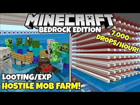 Minecraft Bedrock: (Broken) Hostile MOB FARM! 7,000 Drops/Hour, With EXP! Village And Pillage Update