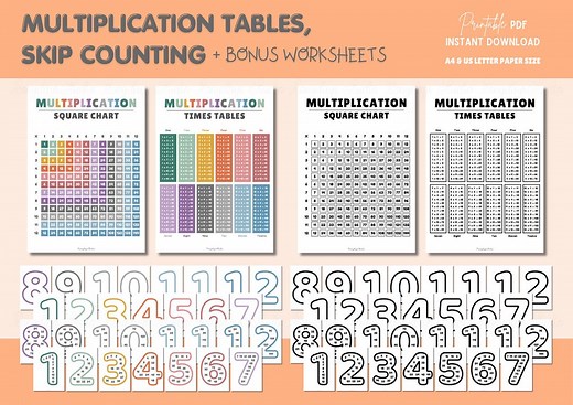Multiplication Chart 1-12 Printable | Times Table & Skip Counting (PDF Download) - Etsy UK