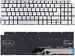 TLBTEK Backlight Keyboard Replacement Compatible with Dell Inspiron 15 5000 5501 5502 5508 5584 P85F 5590 P88F 5593 5594 5598,15 3501 3502 3505,15 7000 7590 7591 7791 Series Laptop（Silver ）