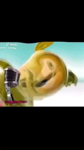 Cheerful Animated Character Sings with Vintage Microphone