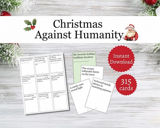 Christmas Against Humanity Card Game, Family Friendly Christmas Party Game for Kids and Adults, Printable Funny Teen Group Holiday Activity - Etsy