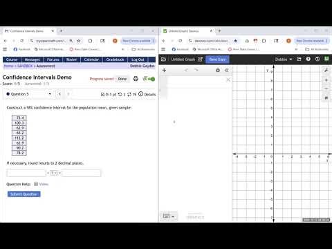 Desmos t confidence interval for mean from raw data