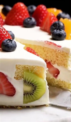 Fruit Cake Cutting ASMR | Perfect Clean Slices & Relaxing Sounds 🍓🍰