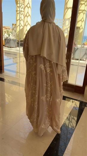 Beige Floral Embroidery Abaya for Summer Elegance